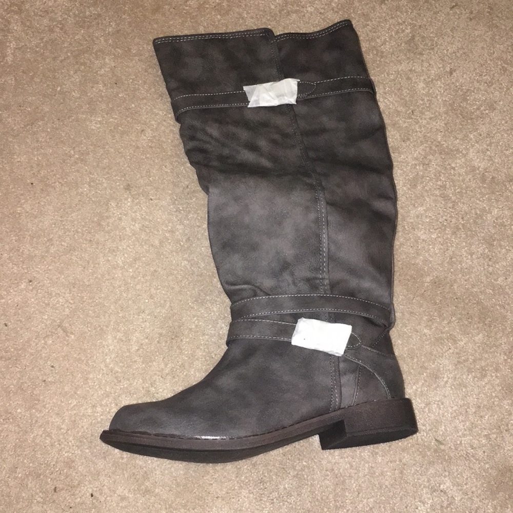 Tall Gray Wide Calf Faux Leather Boot